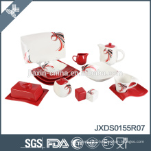 55pcs solid color dinner set, square shape porcelain dinner set